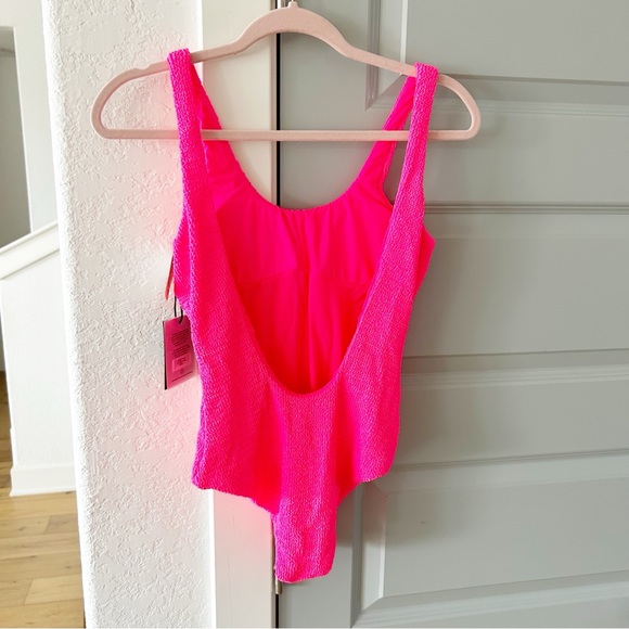 NWT Free People It’s Now Cool Low Back One Piece Swimsuit Neon Pink Crimp - Picture 5 of 7